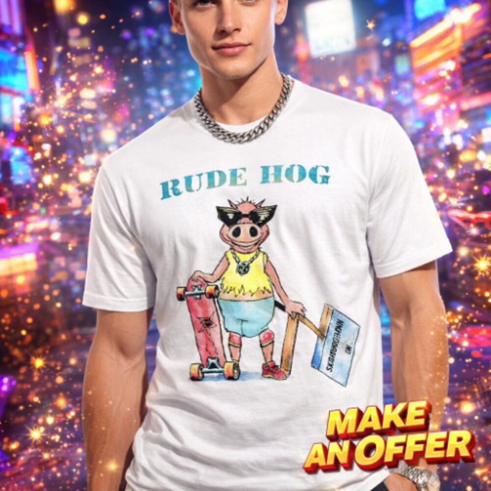 Vintage 90's Rude Hog No Skateboarding T-shirt Men's L 42-44 Small Hole